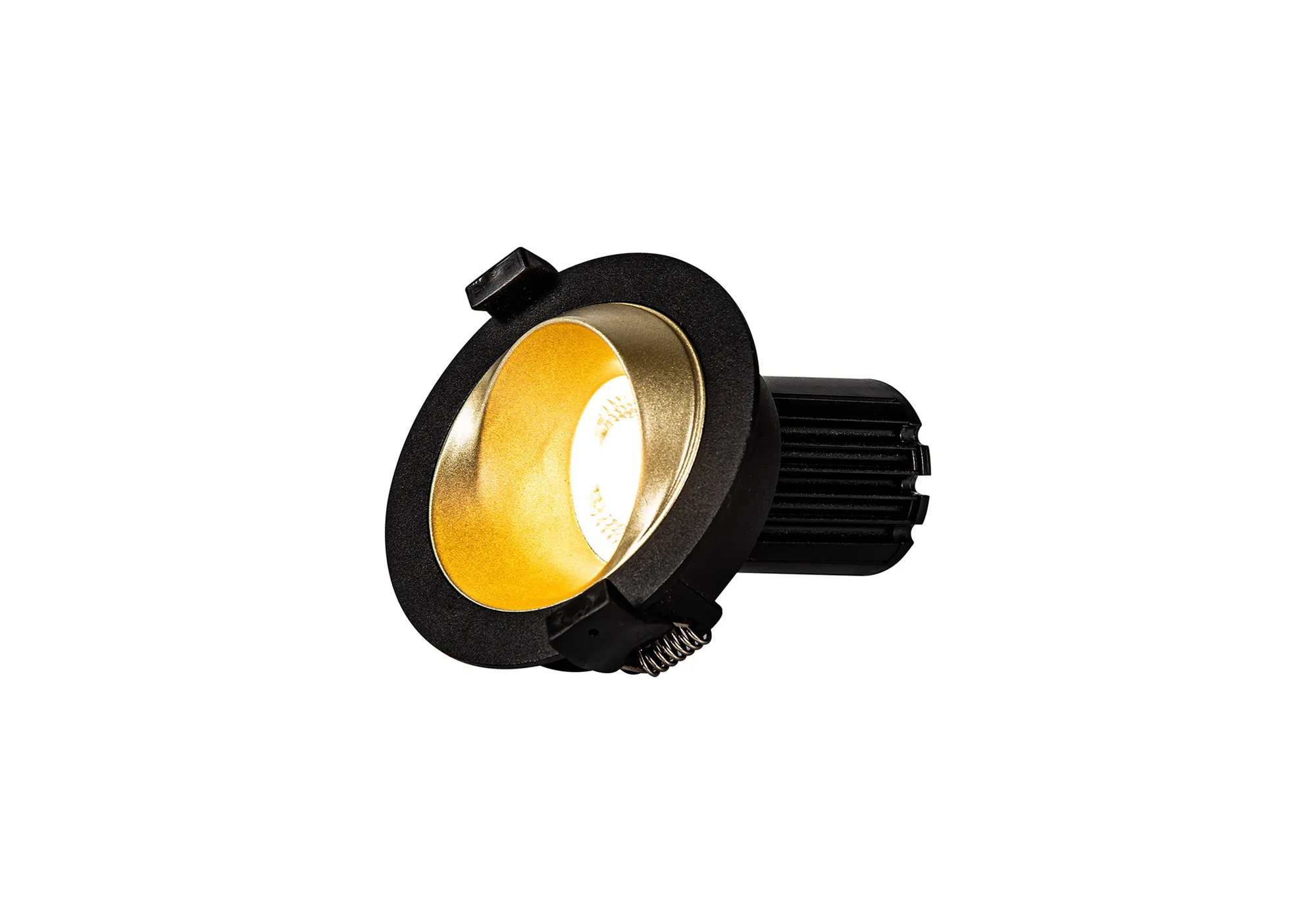 DM201177  Bonia 10 Dimmable Tridonic 10W 688lm 2700K 12°, Black/Gold 27° Angled Round Downlight , NO DRIVER REQUIRED, 5yrs Warranty